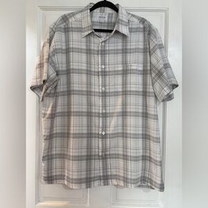 Haggar Short-Sleeve Plaid Button-Down Shirt - Gray & White